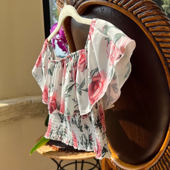 Girls Shirred Floral Tube Crop Top - Picture 8 of 14